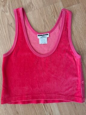 Vintage Sonia Rykiel Bright Pink Velour Button Side Crop Top S Small